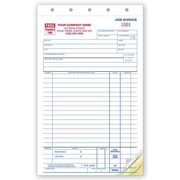 Job Invoice / Work Order, Carbonless, Small - Job Invoice / Work Order, Carbonless, Small - Image 0 of 0