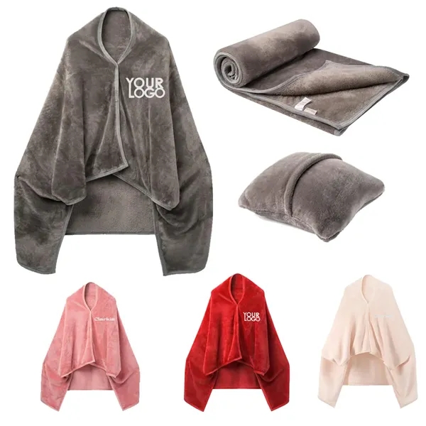 Fleece Wearable Shawl Blanket for Airplane Office - Fleece Wearable Shawl Blanket for Airplane Office - Image 0 of 3
