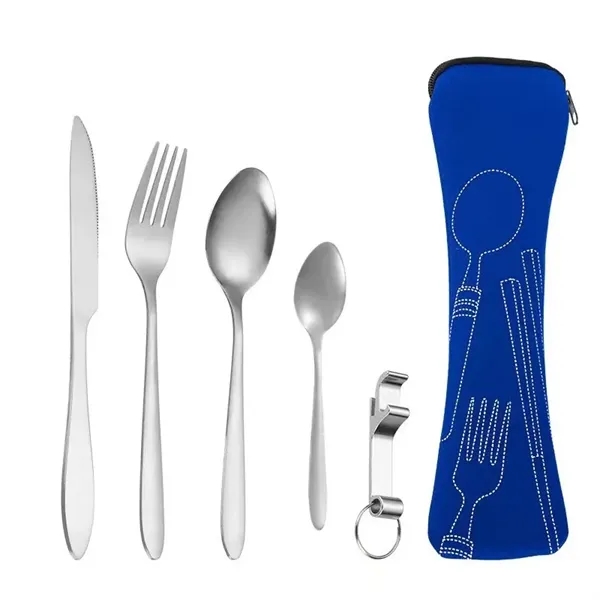 5PCS Portable Silverware Set with Case - 5PCS Portable Silverware Set with Case - Image 1 of 2