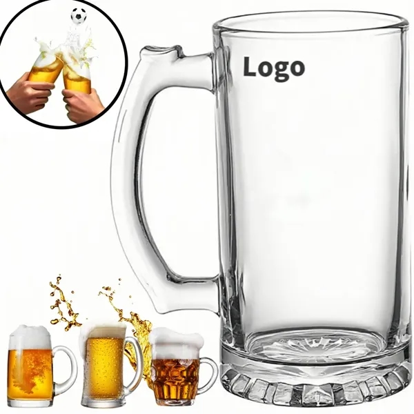 12OZ Large capacity glass beer mug with handle (350ML) - 12OZ Large capacity glass beer mug with handle (350ML) - Image 0 of 3