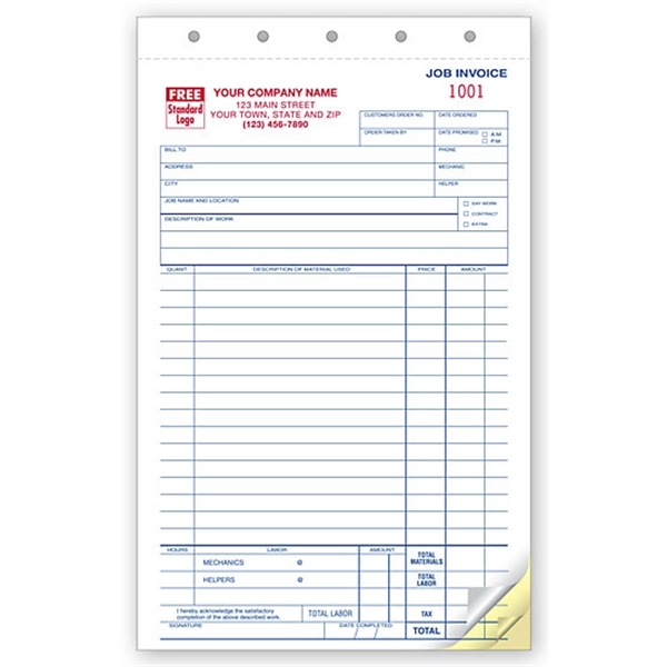 Custom Job Invoice / Work Order, Carbonless, Small