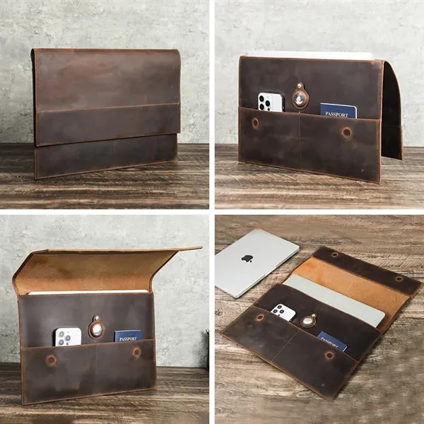 Genuine Leather Portfolio Protective Laptop Sleeve Bag - Genuine Leather Portfolio Protective Laptop Sleeve Bag - Image 5 of 12