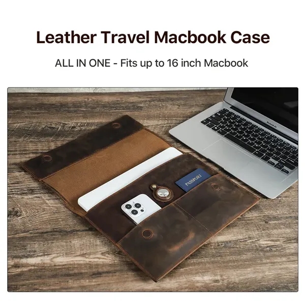 Genuine Leather Portfolio Protective Laptop Sleeve Bag - Genuine Leather Portfolio Protective Laptop Sleeve Bag - Image 3 of 12