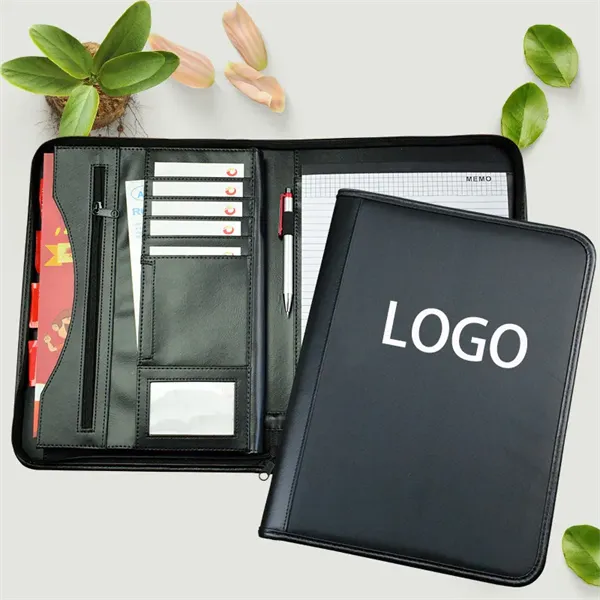 Deluxe PU Leather Zipper Portfolio with Clipboard - Deluxe PU Leather Zipper Portfolio with Clipboard - Image 0 of 3