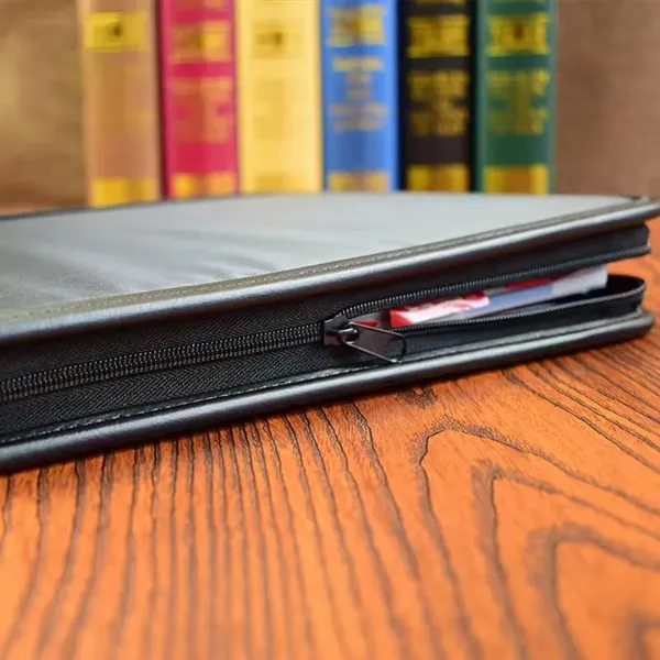 Deluxe PU Leather Zipper Portfolio with Clipboard - Deluxe PU Leather Zipper Portfolio with Clipboard - Image 2 of 3