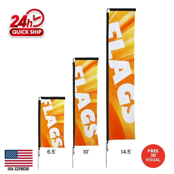 14.5' Double Sided Rectangle Flag w/ Poles + Ground Stake - 14.5' Double Sided Rectangle Flag w/ Poles + Ground Stake - Image 0 of 2
