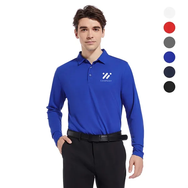 Men'S Sport Micro Pique Long Sleeve Polo Shirt - Men'S Sport Micro Pique Long Sleeve Polo Shirt - Image 1 of 2