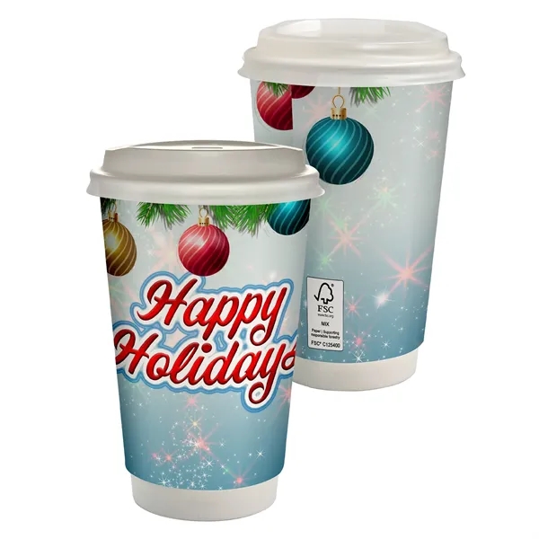 16 oz. Holiday Full Color Paper Cup with Lid - 16 oz. Holiday Full Color Paper Cup with Lid - Image 0 of 2