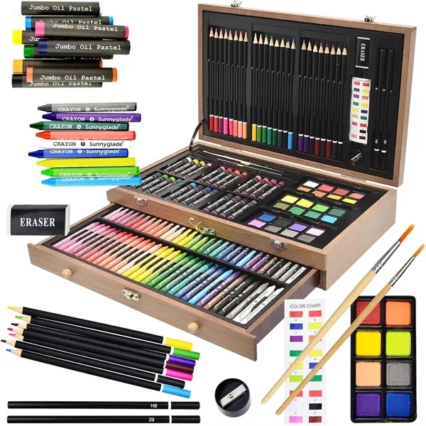 145 Pieces Kids Deluxe Artist Painting Set With Wooden Case - 145 Pieces Kids Deluxe Artist Painting Set With Wooden Case - Image 0 of 4