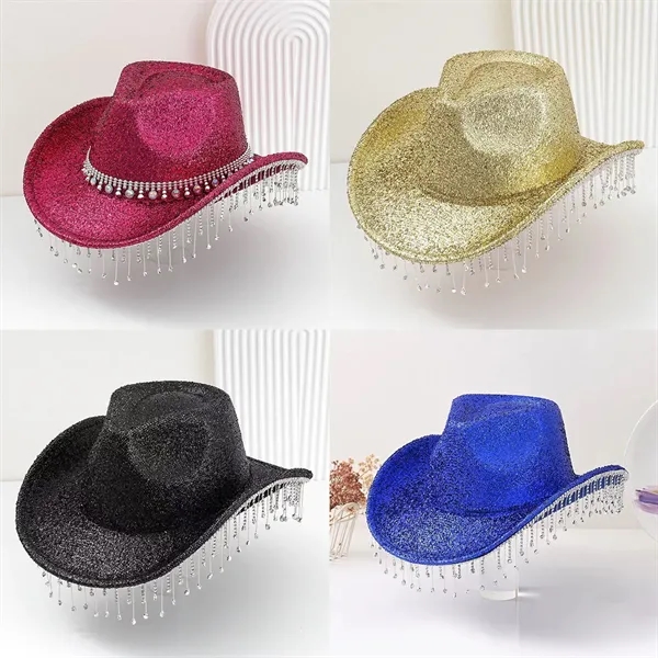 Elegant Light Luxury Tasseled Bowler Prom Hat - Elegant Light Luxury Tasseled Bowler Prom Hat - Image 1 of 2