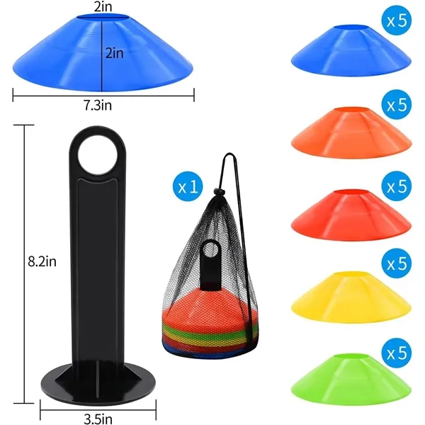 25pcs Set Agility Soccer Cones with Carry Bag and Holder - 25pcs Set Agility Soccer Cones with Carry Bag and Holder - Image 1 of 6