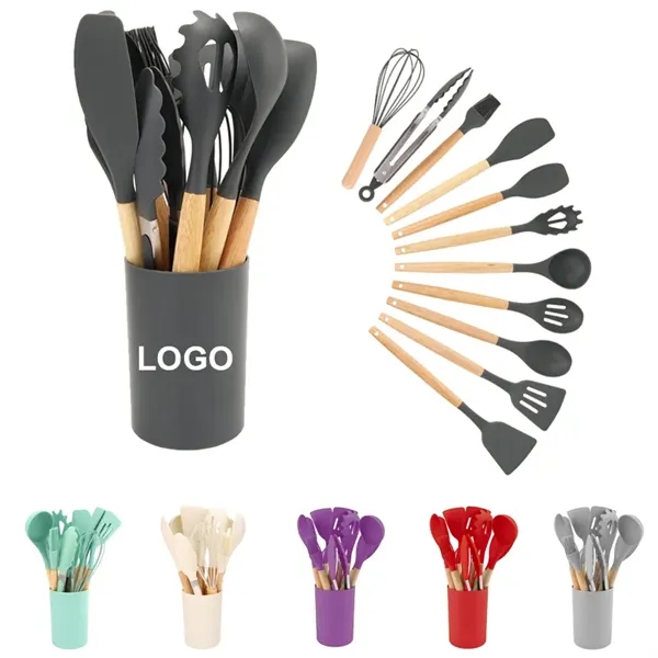 Non Stick Silicone Cooking Utensils Set with Holder - Non Stick Silicone Cooking Utensils Set with Holder - Image 0 of 5