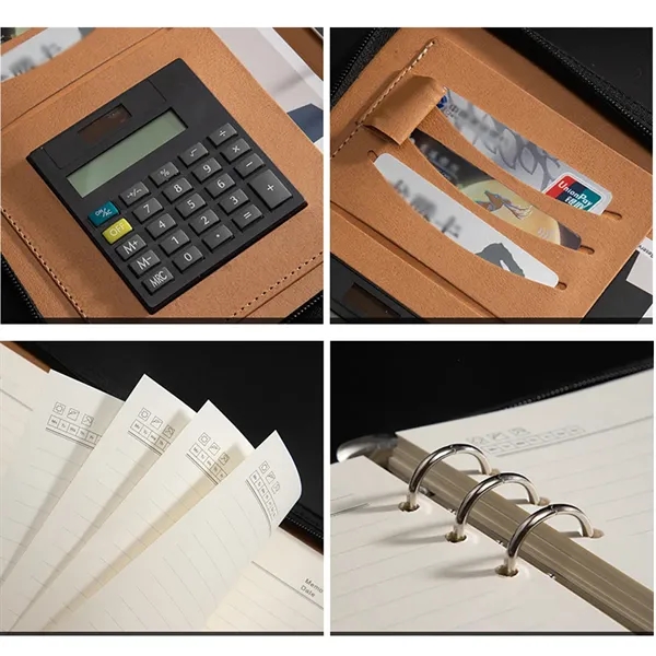A5 Pu Leather Notebook Budget Binder with Zippered Padfolio - A5 Pu Leather Notebook Budget Binder with Zippered Padfolio - Image 2 of 3