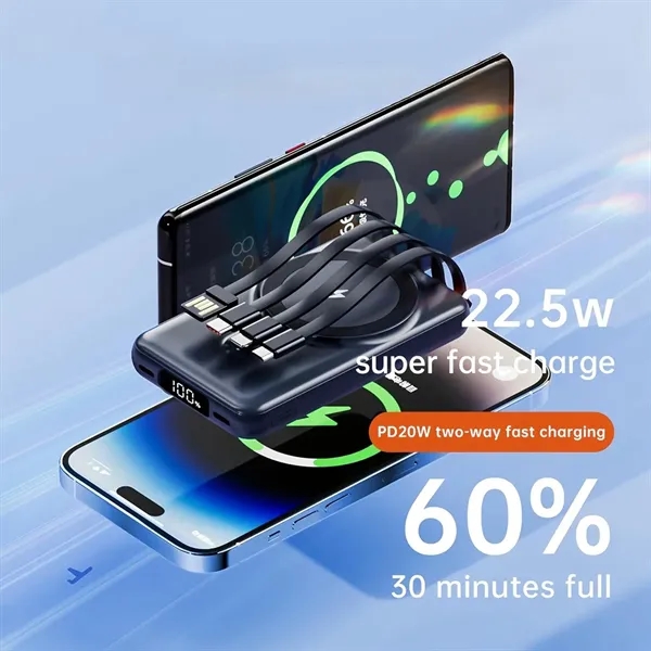 10000mAh Magnetic Wireless Charger Power Bank With 4 Cables - 10000mAh Magnetic Wireless Charger Power Bank With 4 Cables - Image 4 of 5