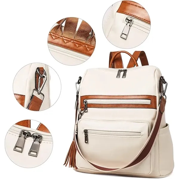 PU Leather Backpack Convertible Shoulder Bag with Tassel - PU Leather Backpack Convertible Shoulder Bag with Tassel - Image 1 of 5