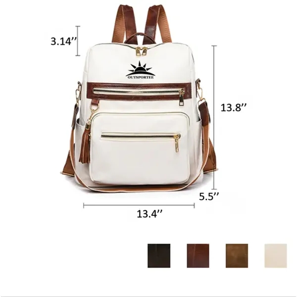 PU Leather Backpack Convertible Shoulder Bag with Tassel - PU Leather Backpack Convertible Shoulder Bag with Tassel - Image 0 of 5