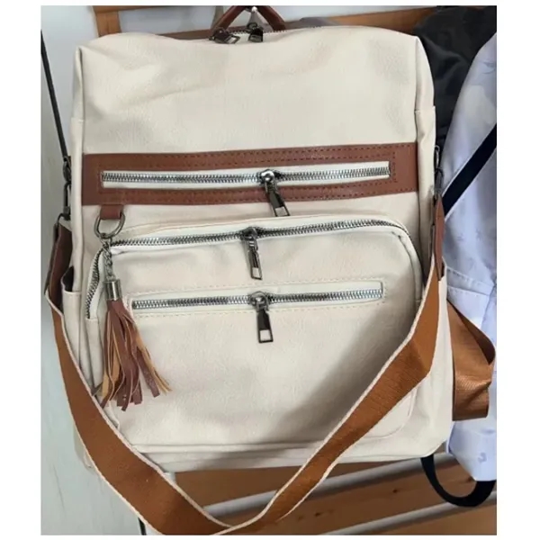 PU Leather Backpack Convertible Shoulder Bag with Tassel - PU Leather Backpack Convertible Shoulder Bag with Tassel - Image 5 of 5