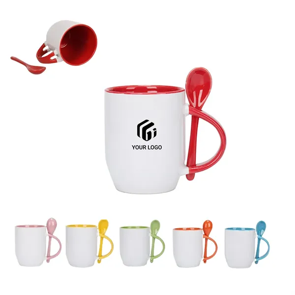 12oz Sublimation Colorful Interior Coffee Mugs With Spoons - 12oz Sublimation Colorful Interior Coffee Mugs With Spoons - Image 0 of 4