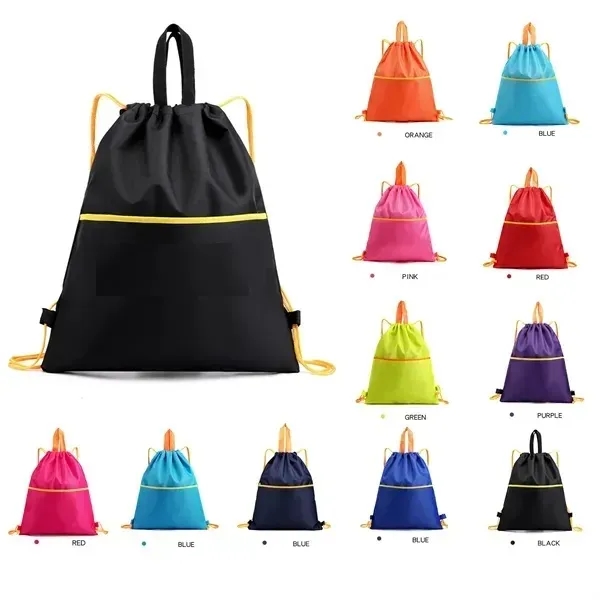 Waterproof Drawstring Gym Backpack With Zipper - Waterproof Drawstring Gym Backpack With Zipper - Image 0 of 4