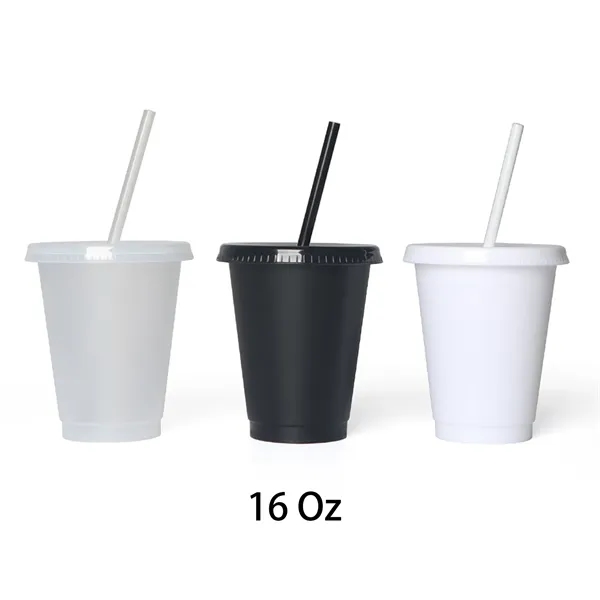 16oz Reusable Frosted Plastic Straw Cup - 16oz Reusable Frosted Plastic Straw Cup - Image 1 of 3