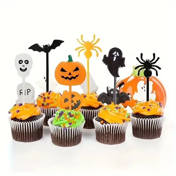 6pcs Plastic Halloween Cupcake Toppers Food Picks Toothpicks - 6pcs Plastic Halloween Cupcake Toppers Food Picks Toothpicks - Image 0 of 3