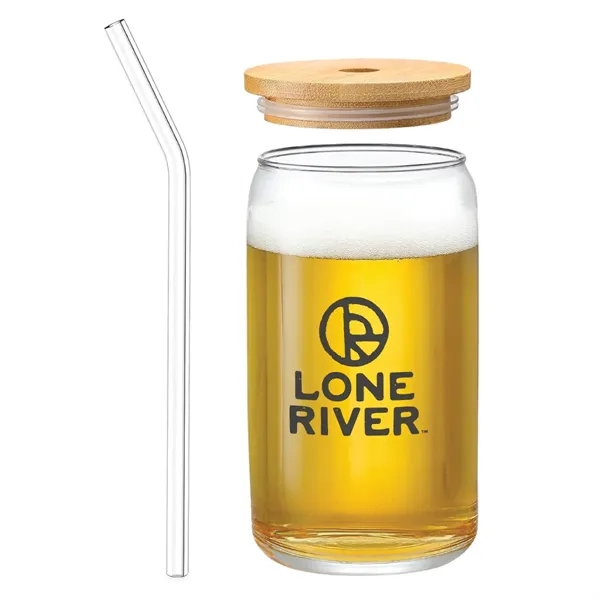 16 oz. Glass Can Cup w/Bamboo Lid & Straw