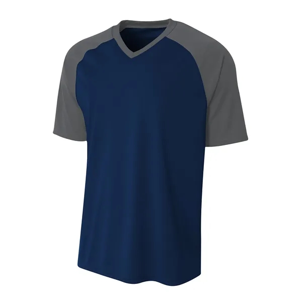 A4 Adult Polyester V-Neck Strike Jersey with Contrast Sleeve - A4 Adult Polyester V-Neck Strike Jersey with Contrast Sleeve - Image 23 of 31