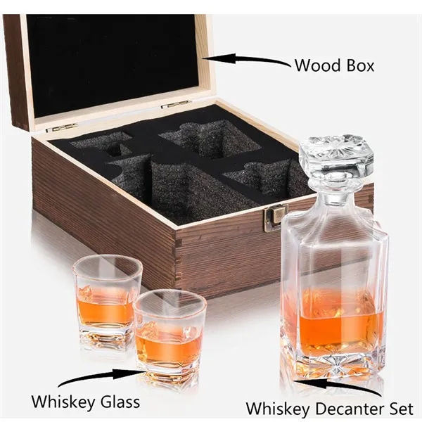 Whiskey Decanter Glasses Wooden Gift Box Set - Whiskey Decanter Glasses Wooden Gift Box Set - Image 2 of 2