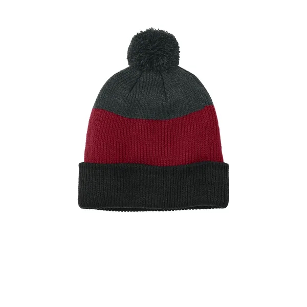 Port Authority Cozy Striped Pom Beanie - Port Authority Cozy Striped Pom Beanie - Image 1 of 4