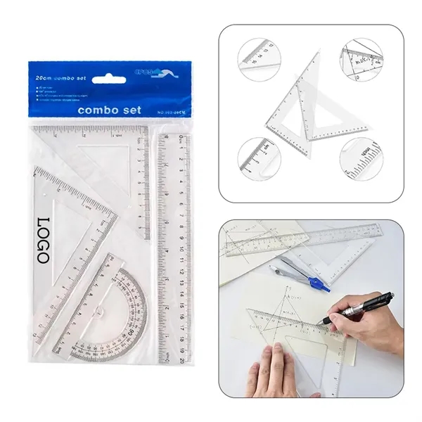 4pcs Math Geometry Tool Plastic Ruler Set School Supplies - 4pcs Math Geometry Tool Plastic Ruler Set School Supplies - Image 0 of 2