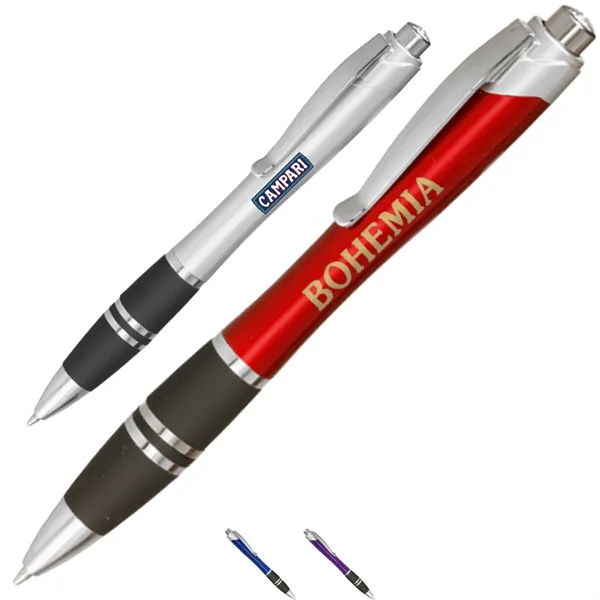 Silver Accent Plastic Pen w/ Rubber Grips & Colorful barrel - Silver Accent Plastic Pen w/ Rubber Grips & Colorful barrel - Image 1 of 4