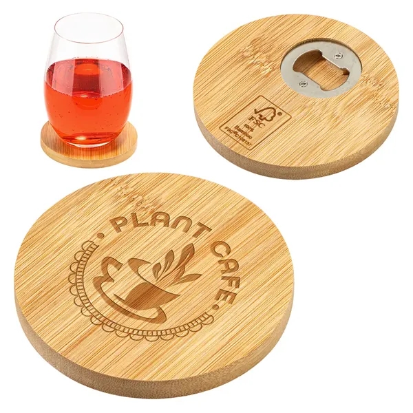 FSC® Bamboo Coaster with Bottle Opener - FSC® Bamboo Coaster with Bottle Opener - Image 0 of 0