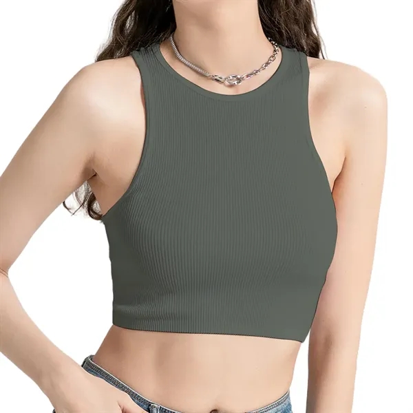 Women'S Yoga Sports Running Ribbed Seamless Crop Tank Top - Women'S Yoga Sports Running Ribbed Seamless Crop Tank Top - Image 5 of 9