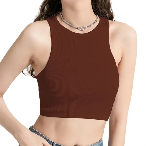 Women'S Yoga Sports Running Ribbed Seamless Crop Tank Top - Women'S Yoga Sports Running Ribbed Seamless Crop Tank Top - Image 6 of 9