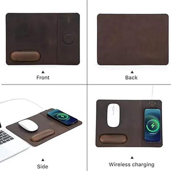 Genuine Leather Wireless Charging Mouse Pad with Wrist Rest - Genuine Leather Wireless Charging Mouse Pad with Wrist Rest - Image 10 of 12