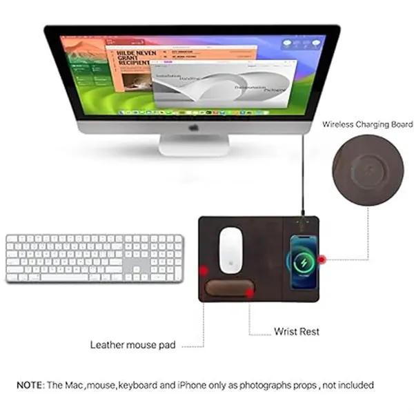 Genuine Leather Wireless Charging Mouse Pad with Wrist Rest - Genuine Leather Wireless Charging Mouse Pad with Wrist Rest - Image 9 of 12