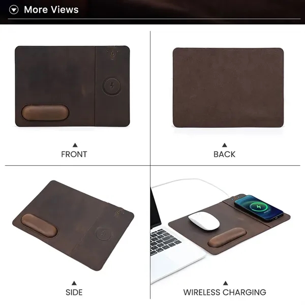 Genuine Leather Wireless Charging Mouse Pad with Wrist Rest - Genuine Leather Wireless Charging Mouse Pad with Wrist Rest - Image 7 of 12