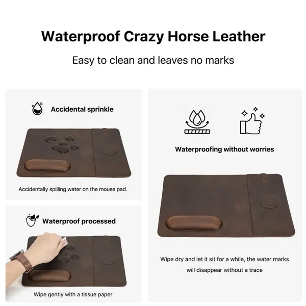 Genuine Leather Wireless Charging Mouse Pad with Wrist Rest - Genuine Leather Wireless Charging Mouse Pad with Wrist Rest - Image 6 of 12