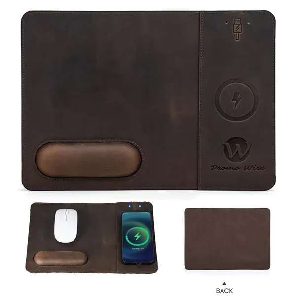 Genuine Leather Wireless Charging Mouse Pad with Wrist Rest - Genuine Leather Wireless Charging Mouse Pad with Wrist Rest - Image 0 of 12