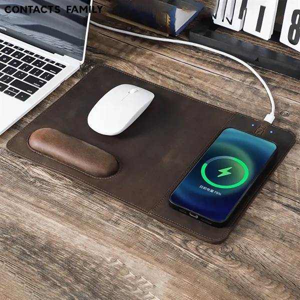 Genuine Leather Wireless Charging Mouse Pad with Wrist Rest - Genuine Leather Wireless Charging Mouse Pad with Wrist Rest - Image 8 of 12
