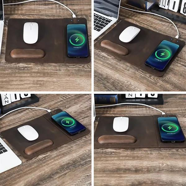 Genuine Leather Wireless Charging Mouse Pad with Wrist Rest - Genuine Leather Wireless Charging Mouse Pad with Wrist Rest - Image 4 of 12