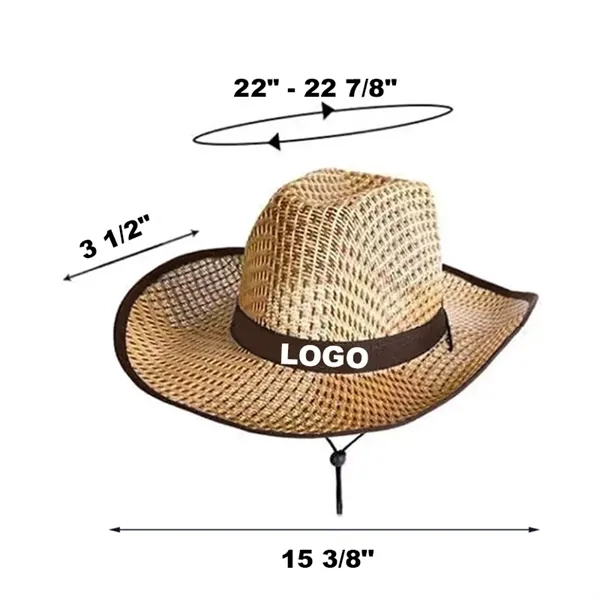 Natural Straw Wide Brim Beach Sun Protection Cowboy Hat - Natural Straw Wide Brim Beach Sun Protection Cowboy Hat - Image 1 of 3
