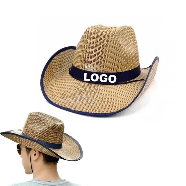 Natural Straw Wide Brim Beach Sun Protection Cowboy Hat - Natural Straw Wide Brim Beach Sun Protection Cowboy Hat - Image 2 of 3