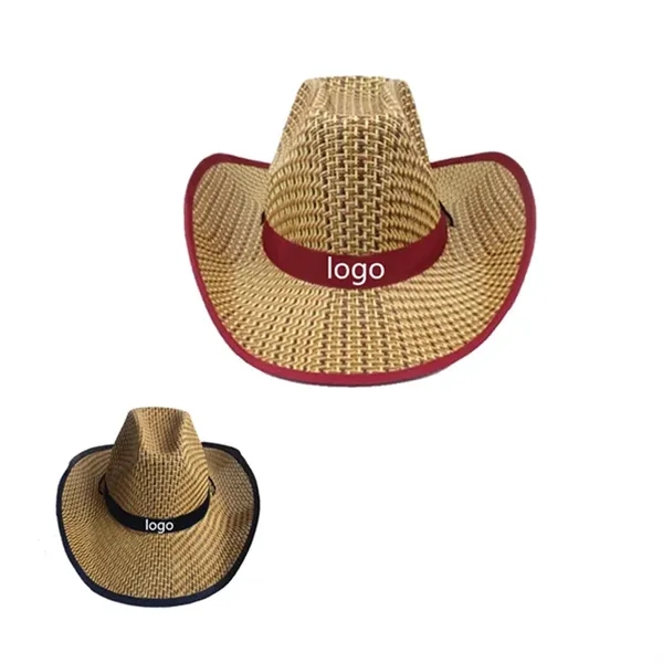 Natural Straw Wide Brim Beach Sun Protection Cowboy Hat - Natural Straw Wide Brim Beach Sun Protection Cowboy Hat - Image 3 of 3