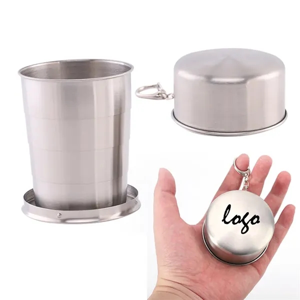 2.5 Oz Stainless Steel Collapsible Camping Mug With Keychain - 2.5 Oz Stainless Steel Collapsible Camping Mug With Keychain - Image 0 of 3