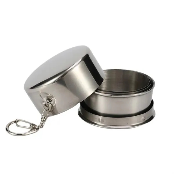 2.5 Oz Stainless Steel Collapsible Camping Mug With Keychain - 2.5 Oz Stainless Steel Collapsible Camping Mug With Keychain - Image 1 of 3
