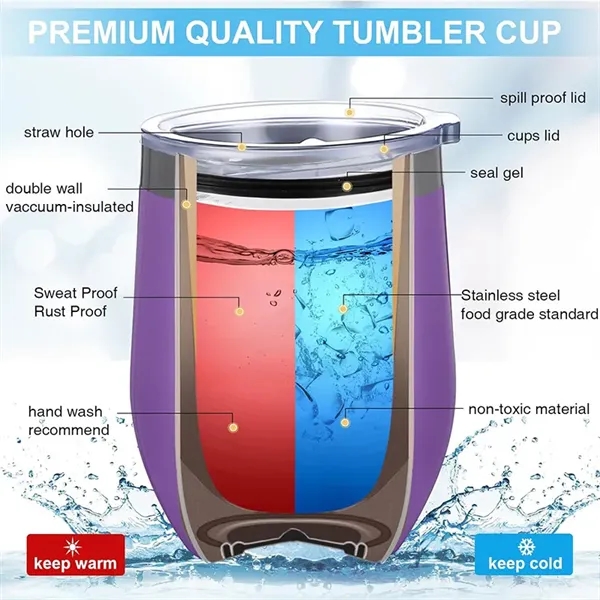 12oz Stainless Steel Insulated Eggshell Wine Tumbler w/Lid - 12oz Stainless Steel Insulated Eggshell Wine Tumbler w/Lid - Image 2 of 3
