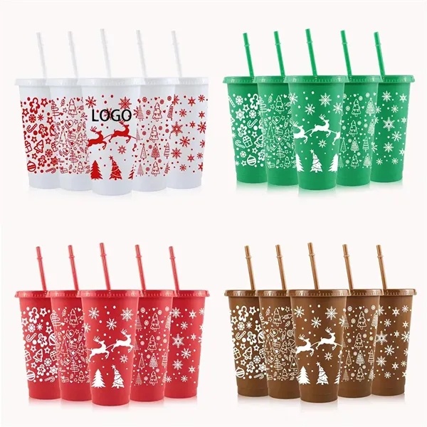 24oz Plastic Christmas Cup With Lid And Straw - 24oz Plastic Christmas Cup With Lid And Straw - Image 0 of 2