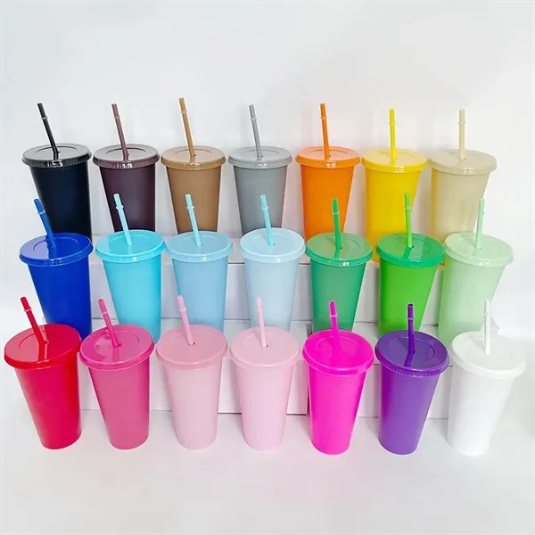 24oz Plastic Christmas Cup With Lid And Straw - 24oz Plastic Christmas Cup With Lid And Straw - Image 1 of 2