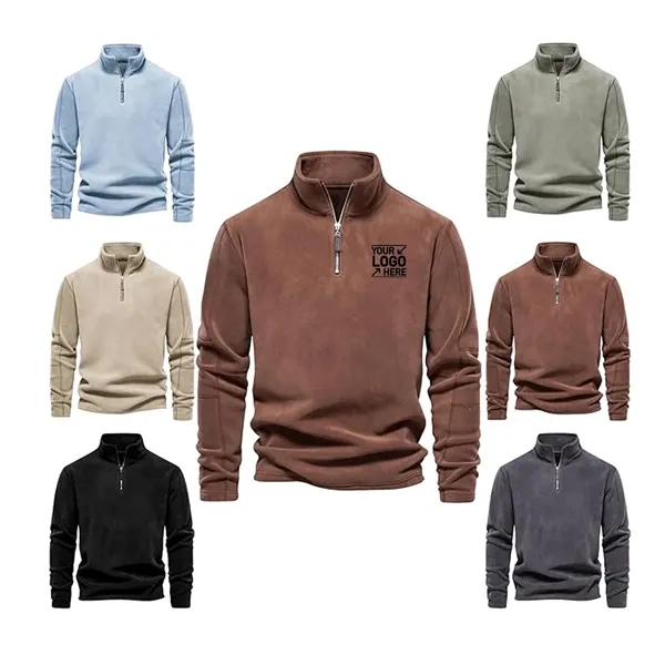 Men's Quarter Zipper Fleece Pullover Fashion Sweatshirt - Men's Quarter Zipper Fleece Pullover Fashion Sweatshirt - Image 0 of 11
